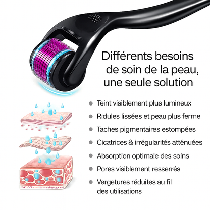 Dermaroller Microneedling avec Aiguilles en Titane – Outil de Microneedling pour le Visage, la Peau, et le Cuir Chevelu