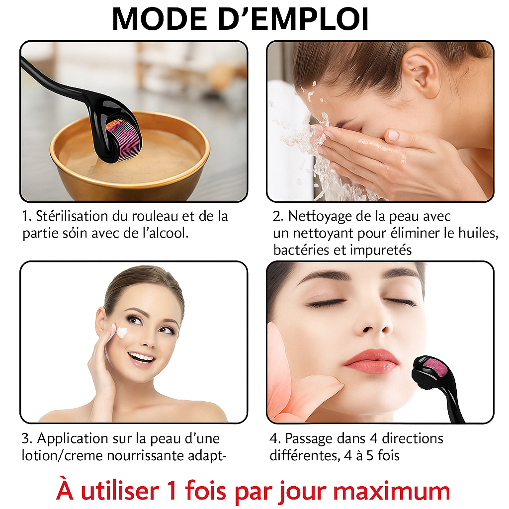 Dermaroller Microneedling avec Aiguilles en Titane – Outil de Microneedling pour le Visage, la Peau, et le Cuir Chevelu